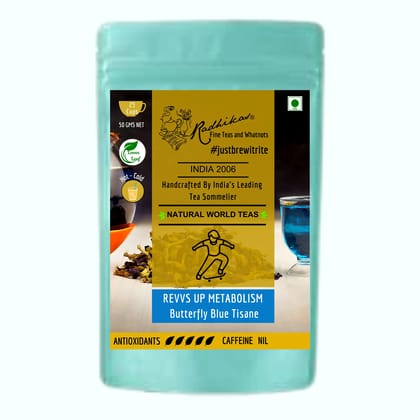 REVVS UP METABOLISM Butterfly Blue Tisane - A Vibrant Herbal Tea to Boost Metabolism (50 gm - Makes 25 Cups of Tea) by M/S RADHIKAS FINE TEAS AND WHATNOTS