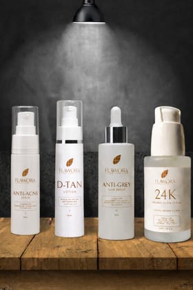 Anti Grey Hair Serum, D Tan Lotion, and Anti Acne Serum & 24K Gold Serum - Combo of 4