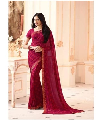 Gazal Fashions Georgette Printed Saree With Unstitched Blouse Piece ( Maroon )