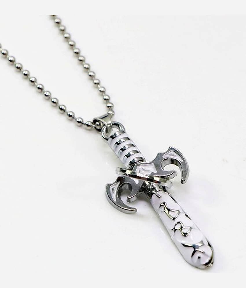 Fashion Frill Silver Chain For Men Crossed Design Christian Pendant Locket For Men Boys Silver Plated Stainless Steel Chain