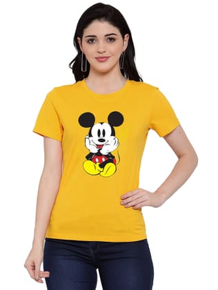 Women's Cotton Blend Mickey Mouse Printed T-Shirt M (Yellow)