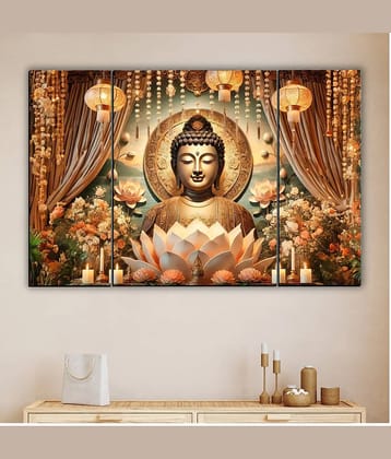 Set of 3 Lord Buddha Wall Paintings For Home Decor 12X 18 INCH