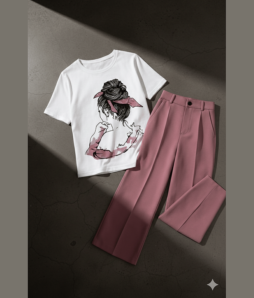TarrenT HunT Pack of 1 Girls Cotton Blend T-shirt & Pants ( Pink )
