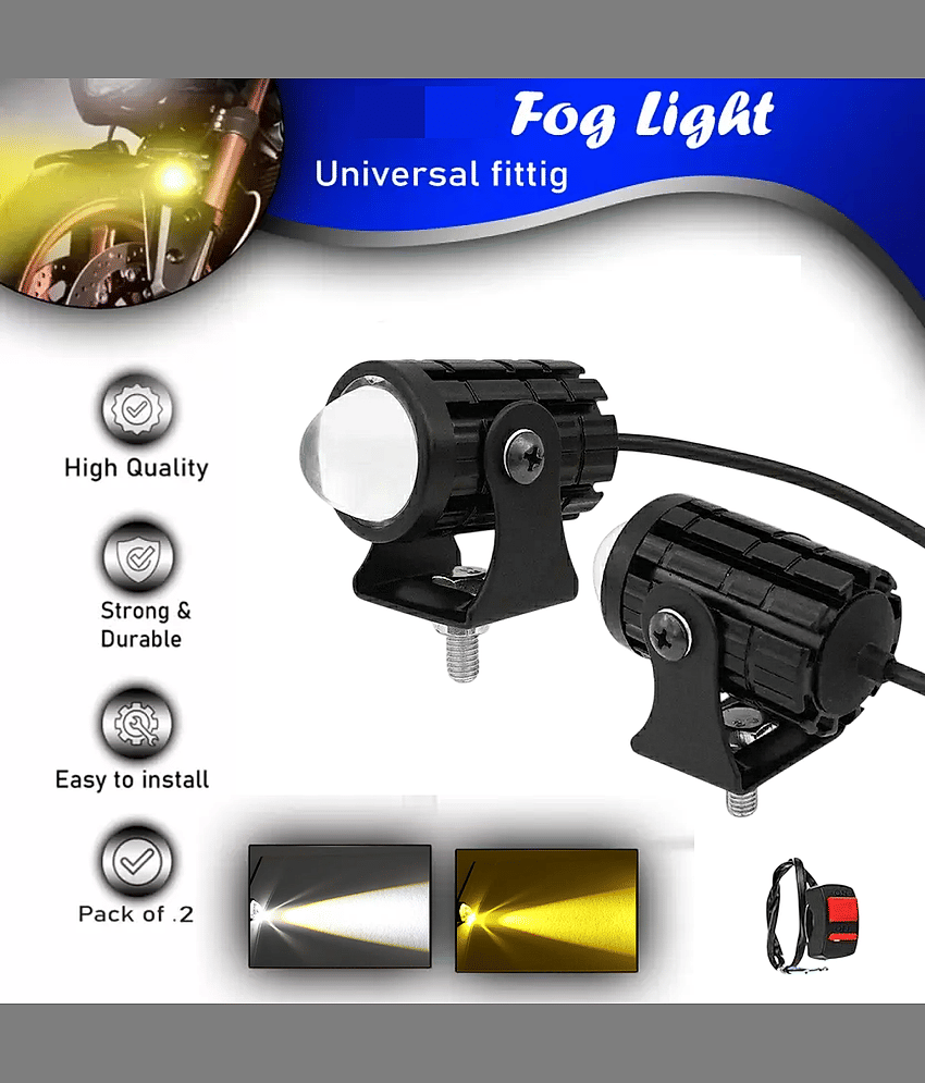 Aksmit Mini Driving Flasher Fog Light Lamp Projector Lens LED Spotlight Dual Color Led Light System for Motorcycle, Bikes & Scooters with On-Off Switch (12V, 36W)
