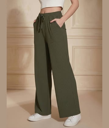 DTR FASHION Women Cotton Blend Wide Leg Trousers ( Green )