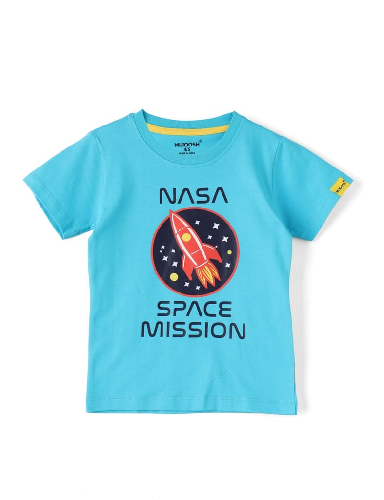 Sophisticated Kids Boys T shirt Cotton Scuba Blue Space Mission 2025 at ShopCircuit | ONDC