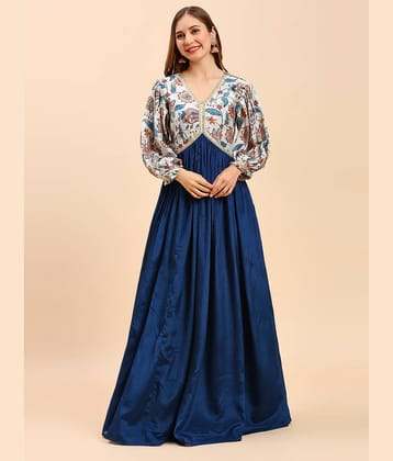 Madhuram Textiles Silk Printed Full Length Women's Gown - Blue ( Pack of 1 )