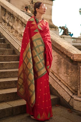 Red Woven Khadi Silk Saree