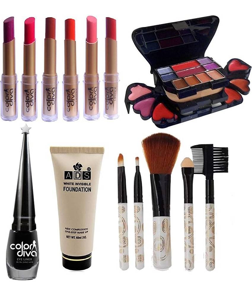 Adbeni Cosmetic Combo With Lipstick, Eyeliner, Brushes  Makeup Kit Pack of 10 93