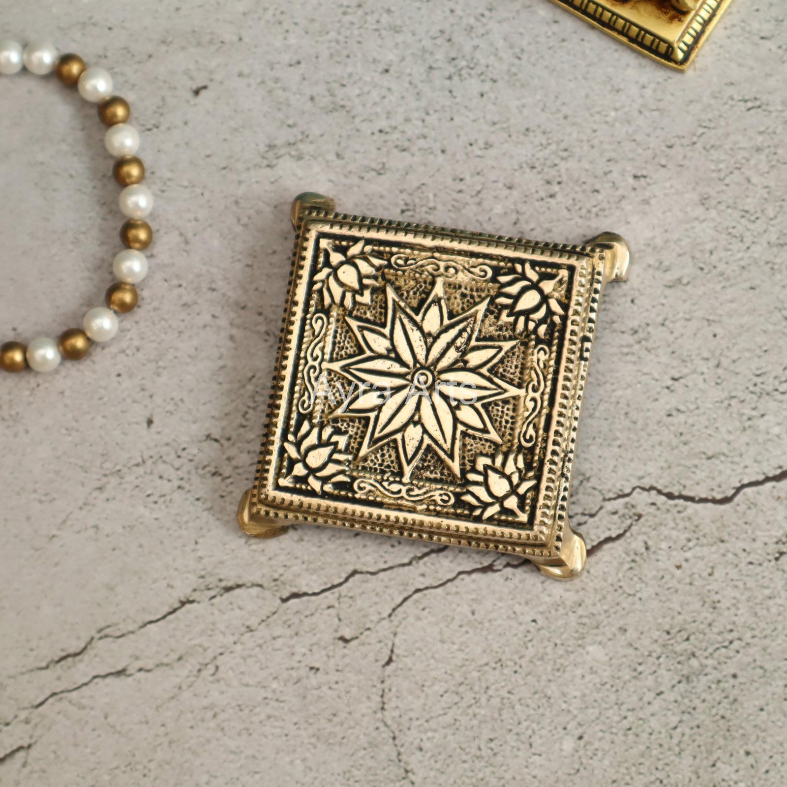 Brass Square Traditional Pooja Chowki Stool - 3 Inch Length