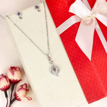 Elegant Pendant Set with Purple Gemstone and CZ - SIA446798