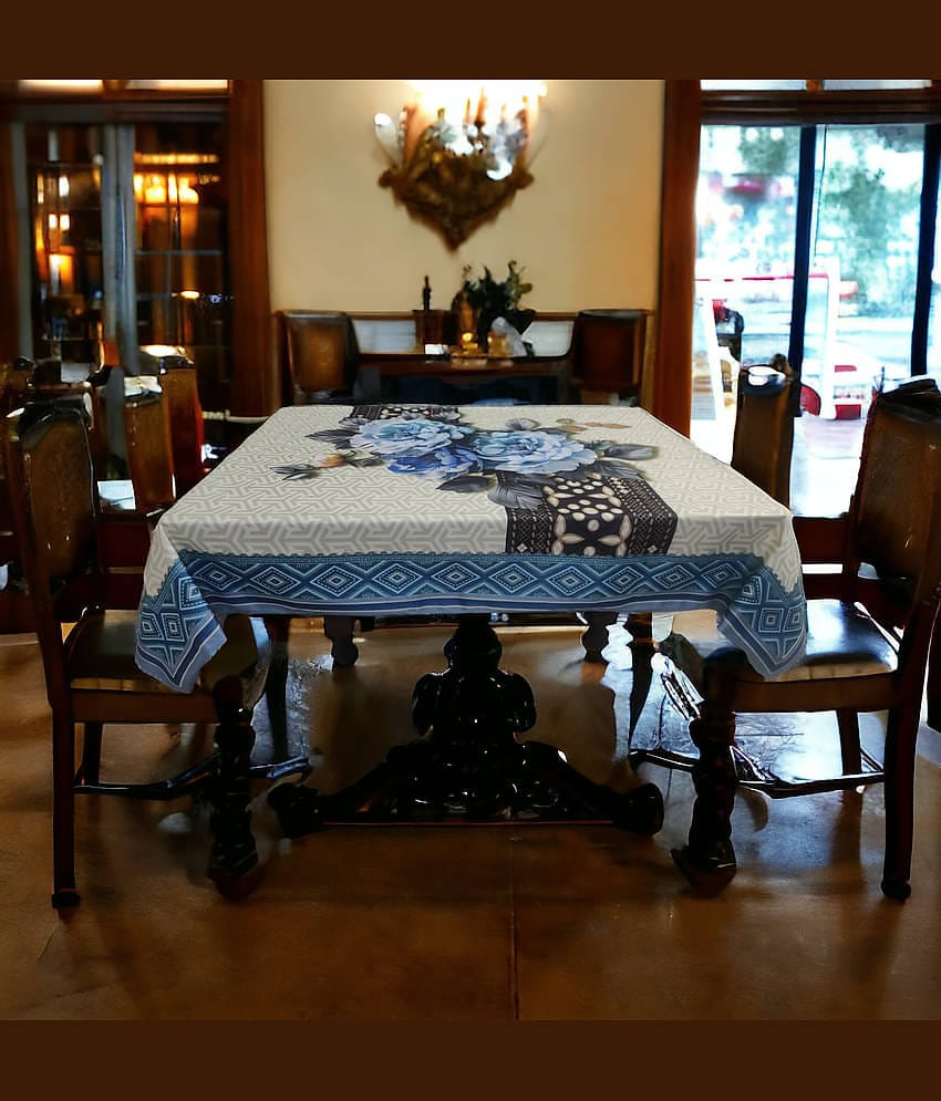 mopak decor Embroidered Polyester 6 Seater Rectangle Table Cover ( 137 x 91 ) cm Pack of 1 Blue