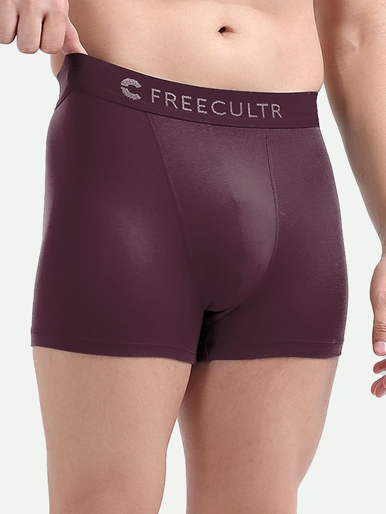 Freecultr Men's Underwear Anti Bacterial Micromodal Airsoft Trunk - Non Itch No Chaffing Sweat Proof - Pack of 2-Avocado Green,Port Wine