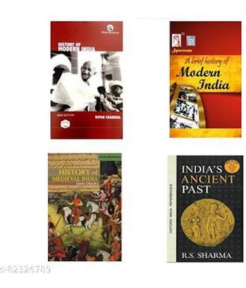 (SET OF 4 BOOKS) History Of Modern India(Bipin Chandra)+ History of Medieval India Complete Book in English By Satish Chandra+ancient history (RS Sharma)+Spectrum Upsc Civil Services Books