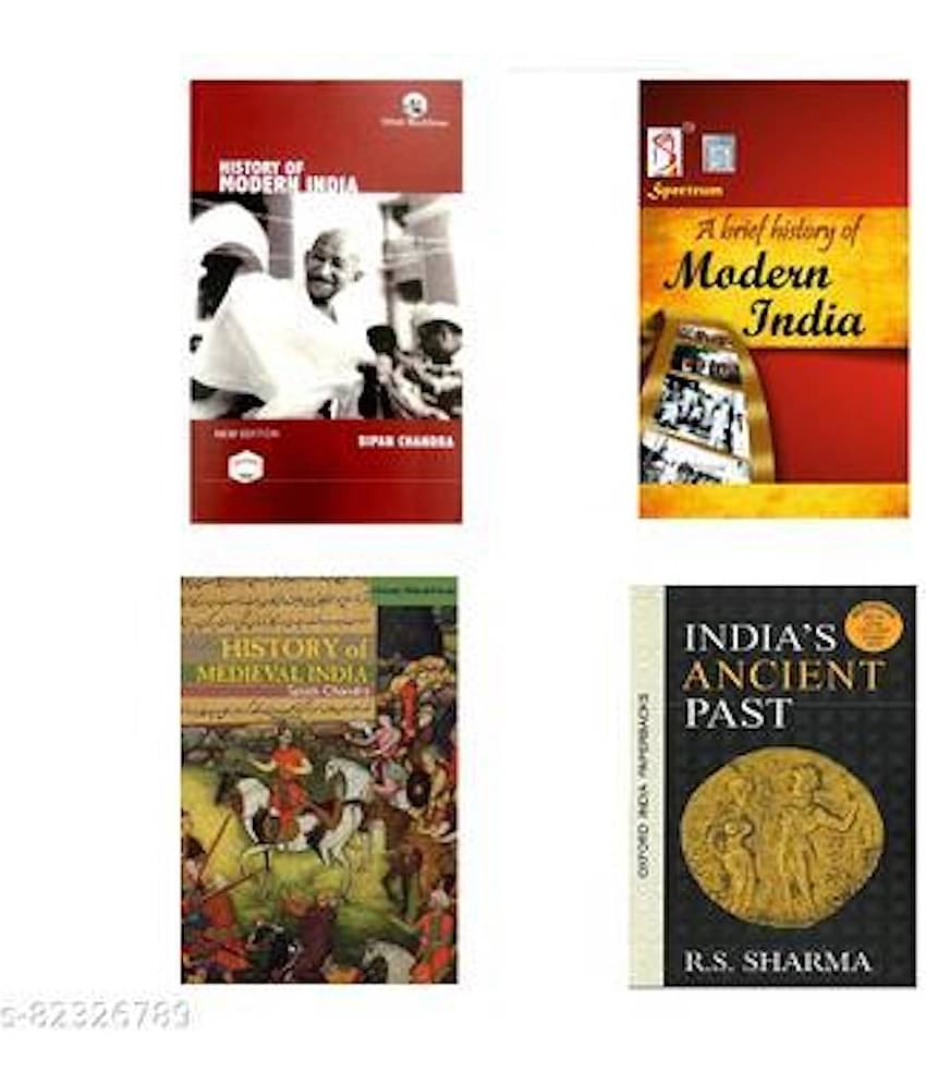 (SET OF 4 BOOKS) History Of Modern India(Bipin Chandra)+ History of Medieval India Complete Book in English By Satish Chandra+ancient history (RS Sharma)+Spectrum Upsc Civil Services Books