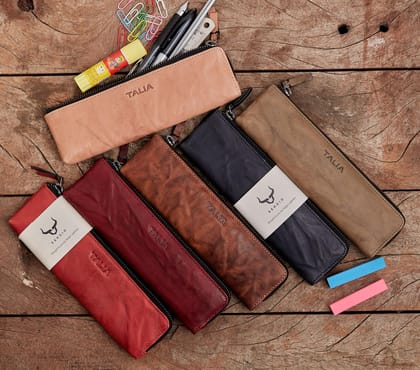 Talia  Genuine Leather Top Zippered Pen/Pencil case.