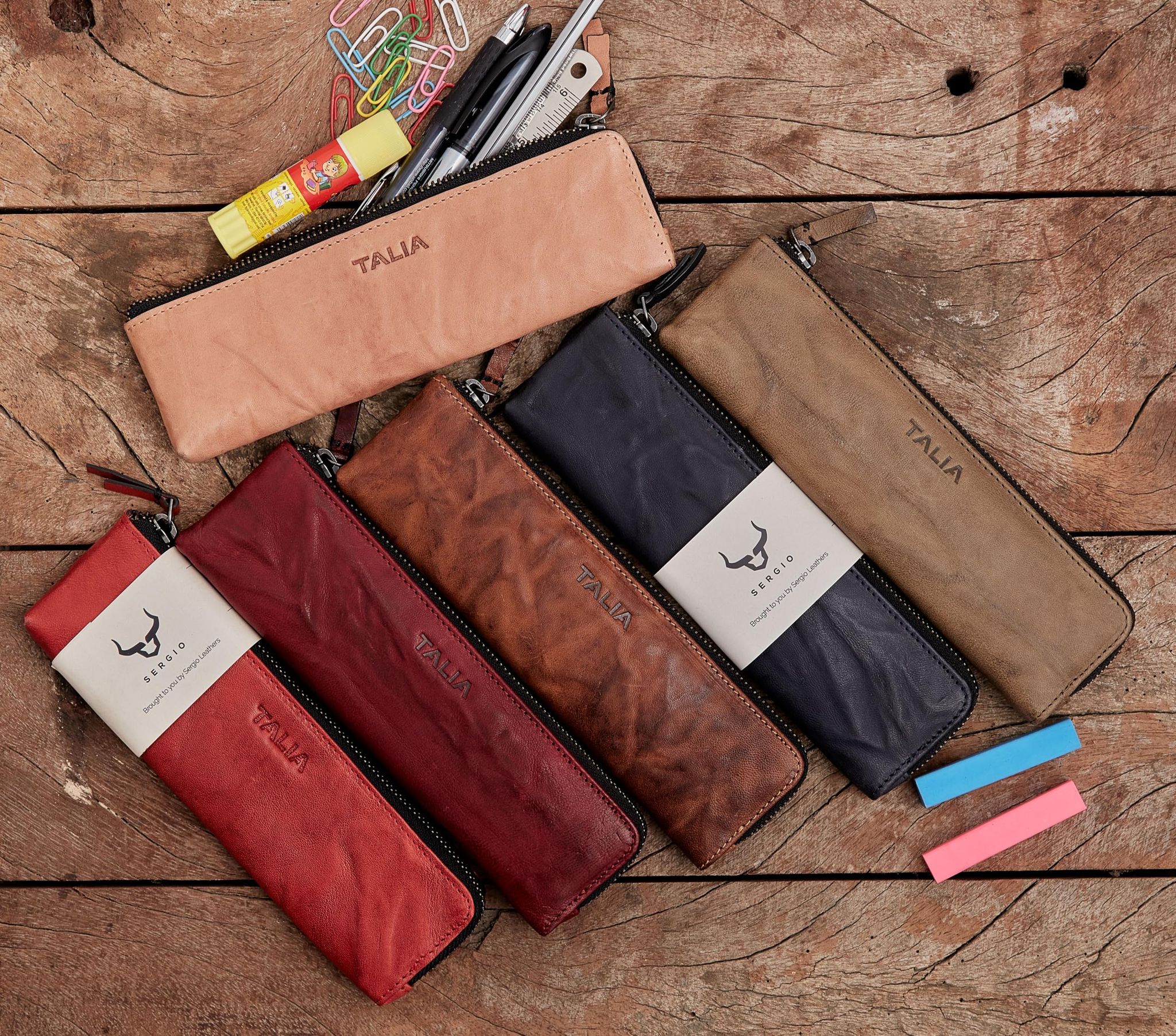 Talia  Genuine Leather Top Zippered Pen/Pencil case.
