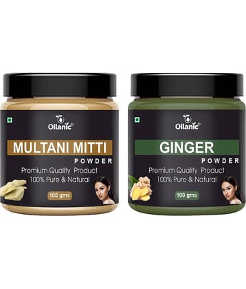 Oilanic Pure Multani Mitti Powder & Ginger Powder For Skincare Hair Mask 200 g Pack of 2