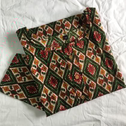 4 tone Print - Cord Set - White Pant  - Pure Cotton-42 - XL