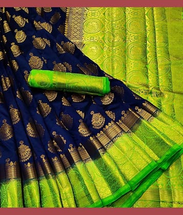 fab woven Banarasi Silk Saree With Unstitched Blouse Piece ( Blue )