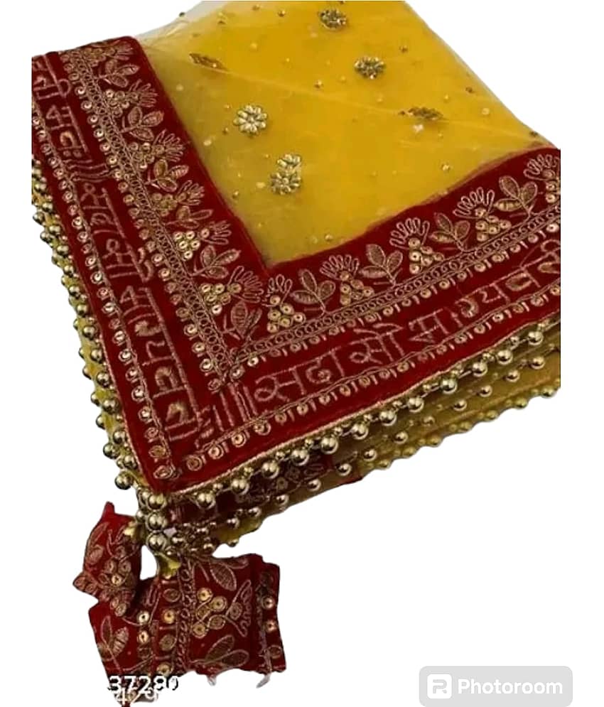 Mamta Yellow Net Women's Dupatta - ( Pack of 1 )