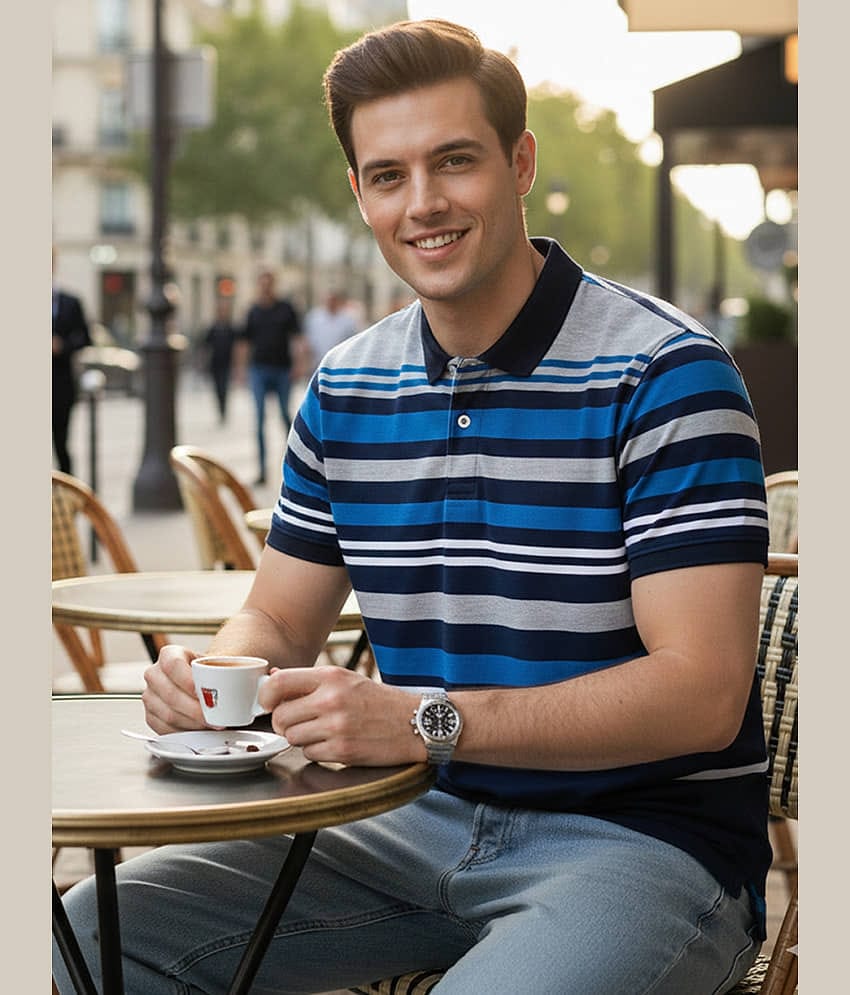 GET GOLF Men Cotton Blend Regular Fit Striped Polo T Shirt ( Multicolor )