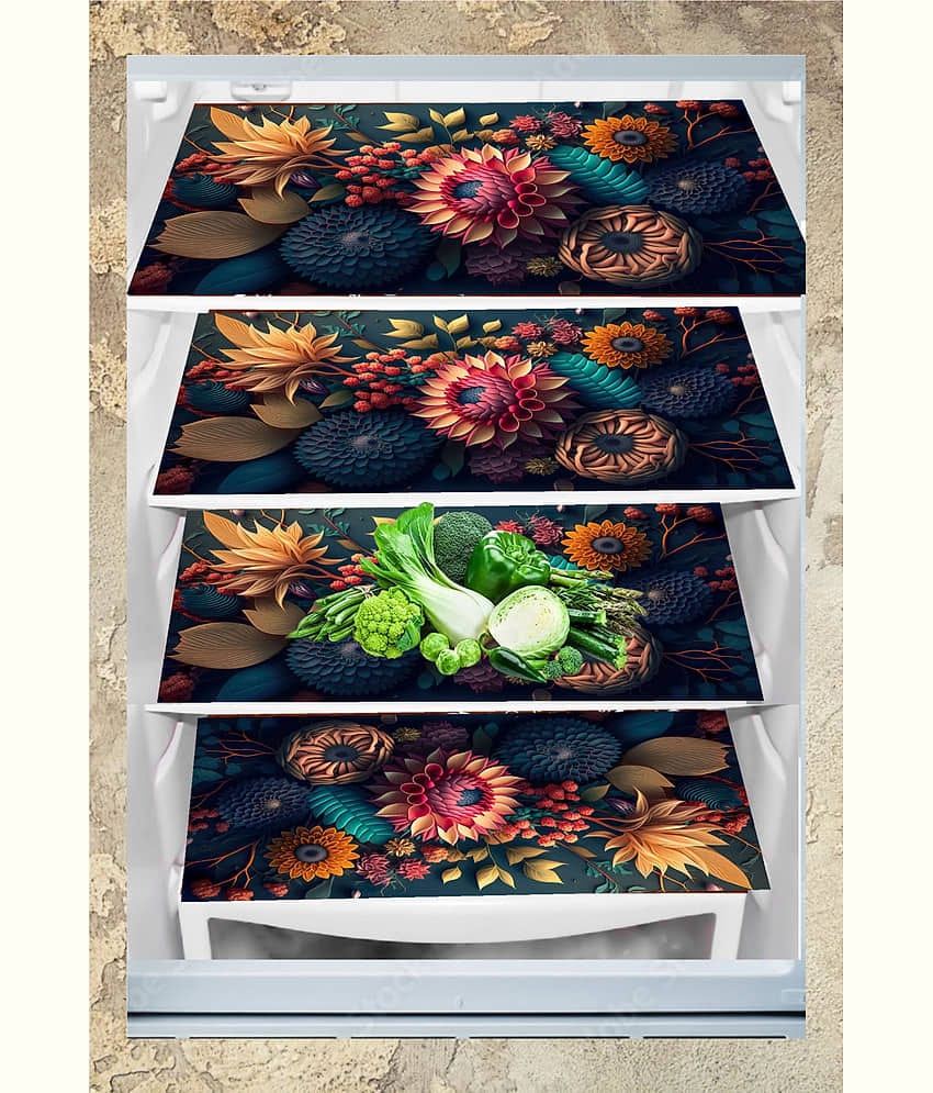 THE LION'S SHARE PVC Graphic Fridge Mats ( 40 30 ) Pack of 4 - Multicolor