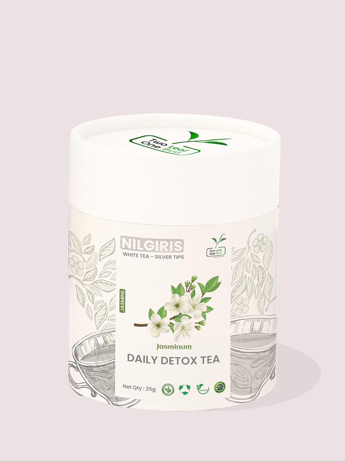 Two Leaf One Bud Nilgris White Tea - Silver Tips - Jasmine 25 Gms