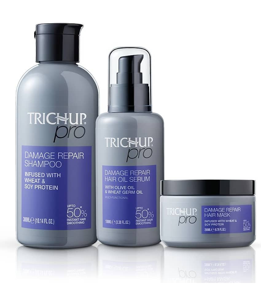 Trichup Pro Damage Repair & Instant Smoothing Hair Care Kit for Dry Frizzy Hair (Set of 3)- Shampoo - 300 ml, Hair Oil Serum - 100 ml & Hair Mask - 200 ml | Improves Texture, Manageability | Reduces Dryness