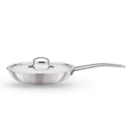 Kichera Triply Stainless Steel Fry Pan with Lid | Non Toxic Cookware | Best Cookware for Health | Induction & Gas Compatible-24CM