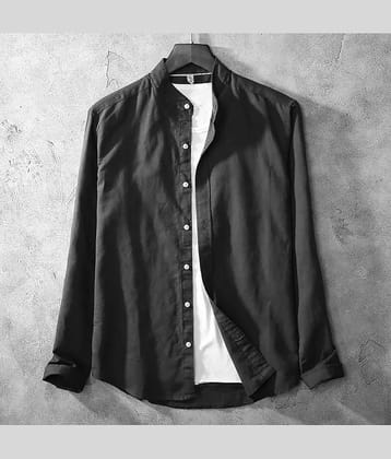 Qlonz store Cotton Blend Regular Fit Solids Full Sleeves Men's Casual Shirt - Black ( Pack of 1 )
