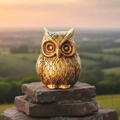 Brass Owl Decorative Showpiece – Lucky Brass Owl Home & Office Decor Statue, Height : 3 Inch (ANMAS237 C)