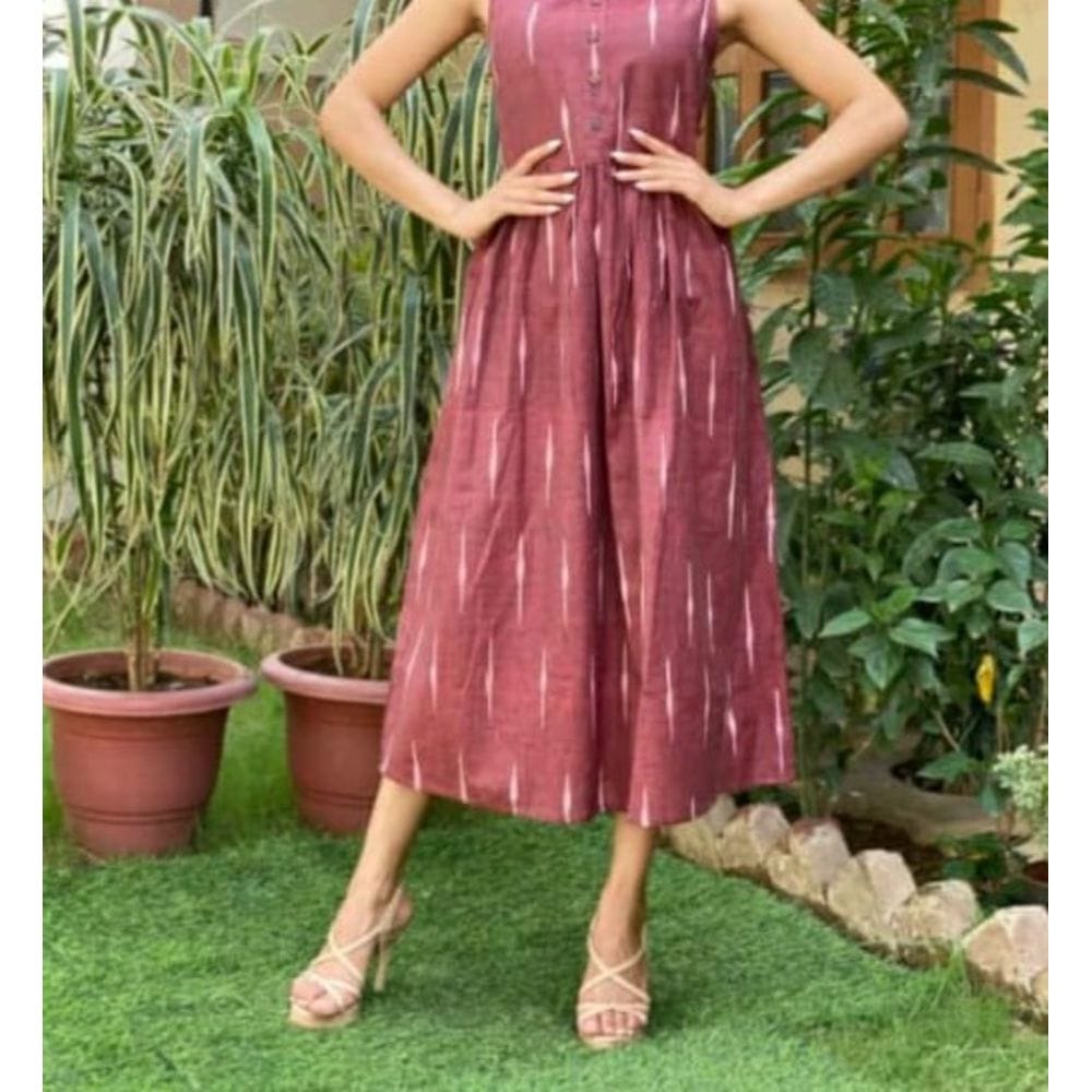 Urban Pure Cotton Maroon Ikkat Dress-34