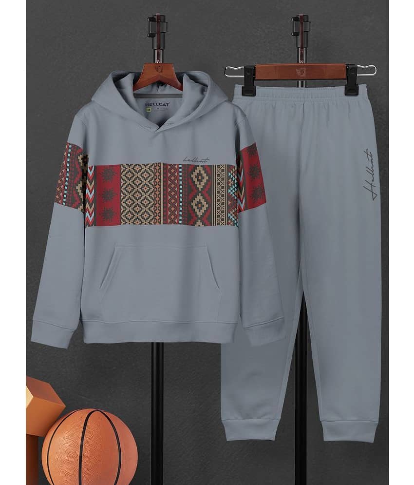 HELLCAT Pack of 1 Boys Cotton Blend T-Shirt & Trackpants Set ( Light Grey )