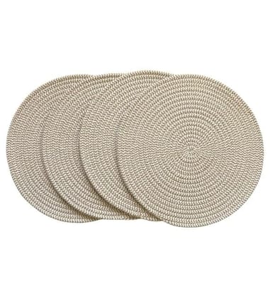 Generic Cotton Dining Table Round Placemat Mats Set of 4 (Beige-White)-PID66459