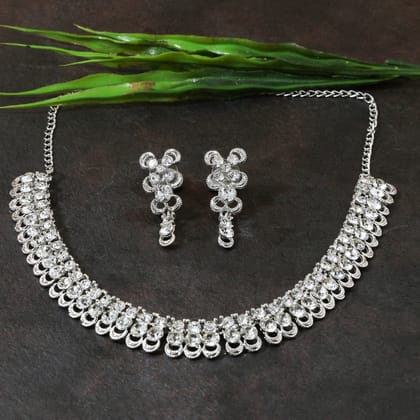 Elegant Silver-Plated American Diamond Necklace Set  Sparkling Bridal & Party Jewelry