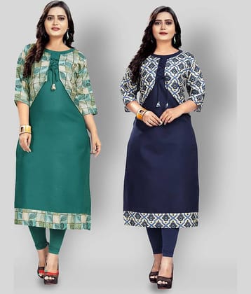 Lerkiza - Multicolor Cotton Women's Jacket Style Kurti ( Pack of 2 )
