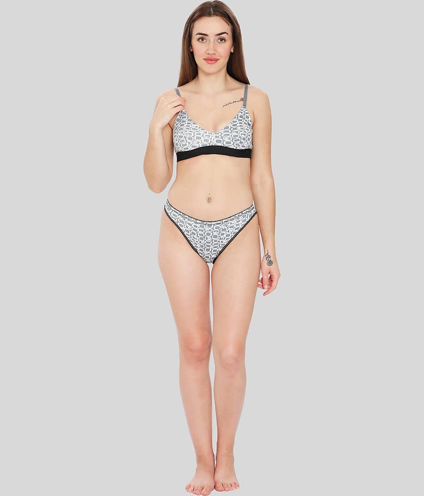 ILRASO Cotton Women's Bra & Panty Set ( Light Grey )