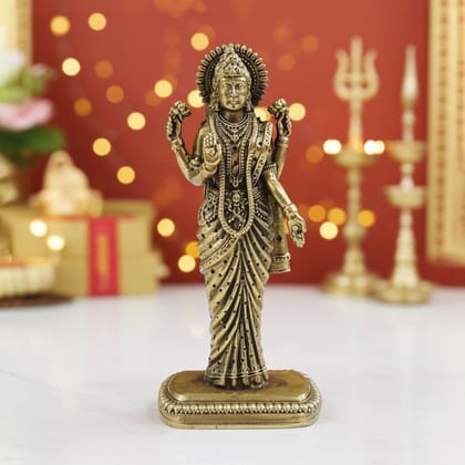 Standing Brass Lakshmi Murti for Mandir, Vastu & Prosperity, Height : 4.5 Inch (BSMAS1855 C)