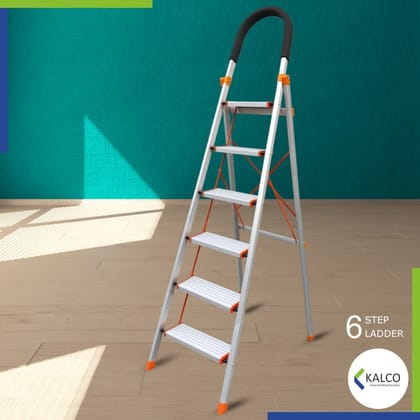 6 Step Aluminium Ladder, Foldable and Wide Steps, and Top handle Support (Model: K-7021 in Medium)