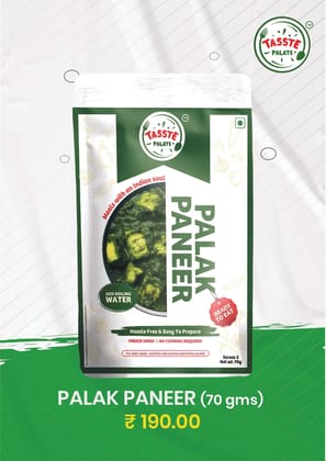 Tasste Palate Palak Paneer (70g) | Spinach and Cottage Cheese Curry | Instant Freeze Dried Meal | Healthy & Creamy | Add Hot Water
