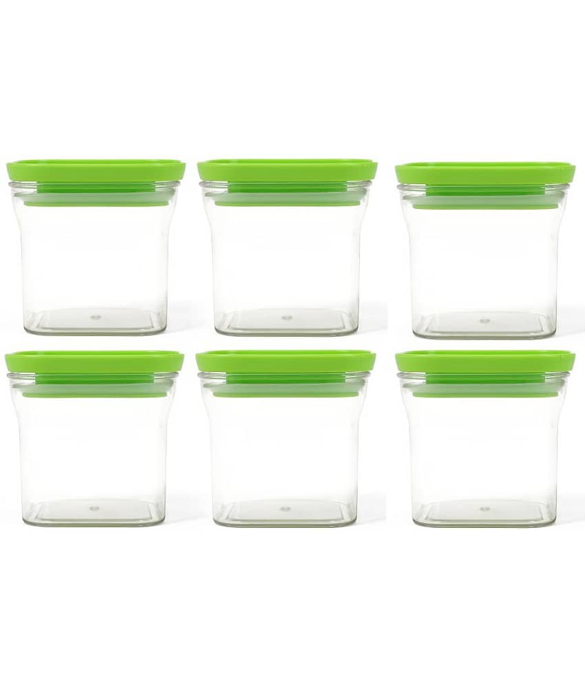 HomePro KitKat Airtight Transparent Plastic Storage Container, Square, 600ml, Green (6)