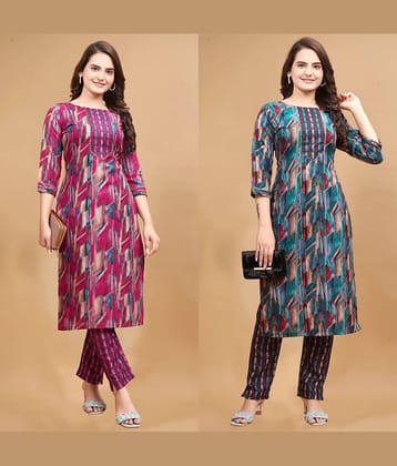 YAGNIK FASHION Women Cotton Solid Straight Kurti With Pants ( Multicolor )