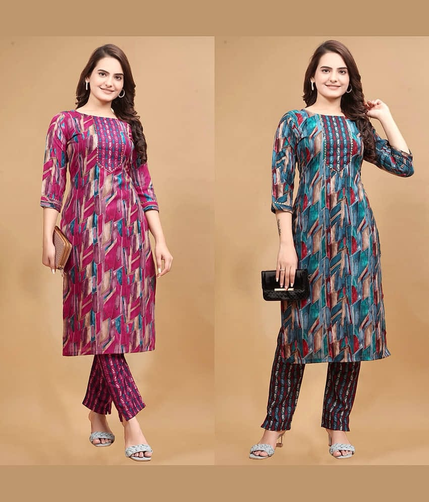 YAGNIK FASHION Women Cotton Solid Straight Kurti With Pants ( Multicolor )