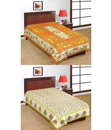 UniqChoice Rajasthani Traditional Printed 2 Single Bed Sheet Combo