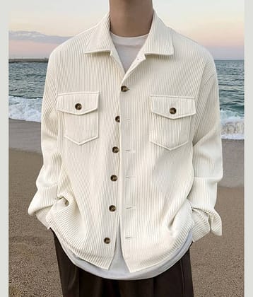 Eyebogler Poly Cotton Oversized Fit Striped Full Sleeves Men's Casual Shirt - White ( Pack of 1 )