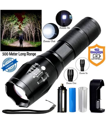 Q Small Sun 500 Meter Zoomable Waterproof Chargeable LED 5 Mode Full Metal Body - 12W Rechargeable Flashlight Torch (Pack of 1)