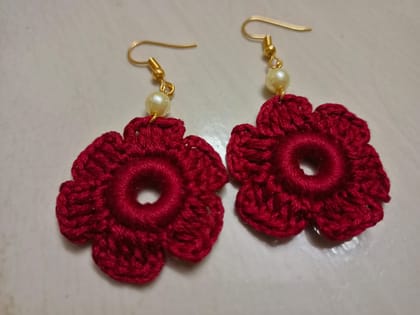 Handmade Crochet Flower Earrings - Boho Red Floral Jewelry