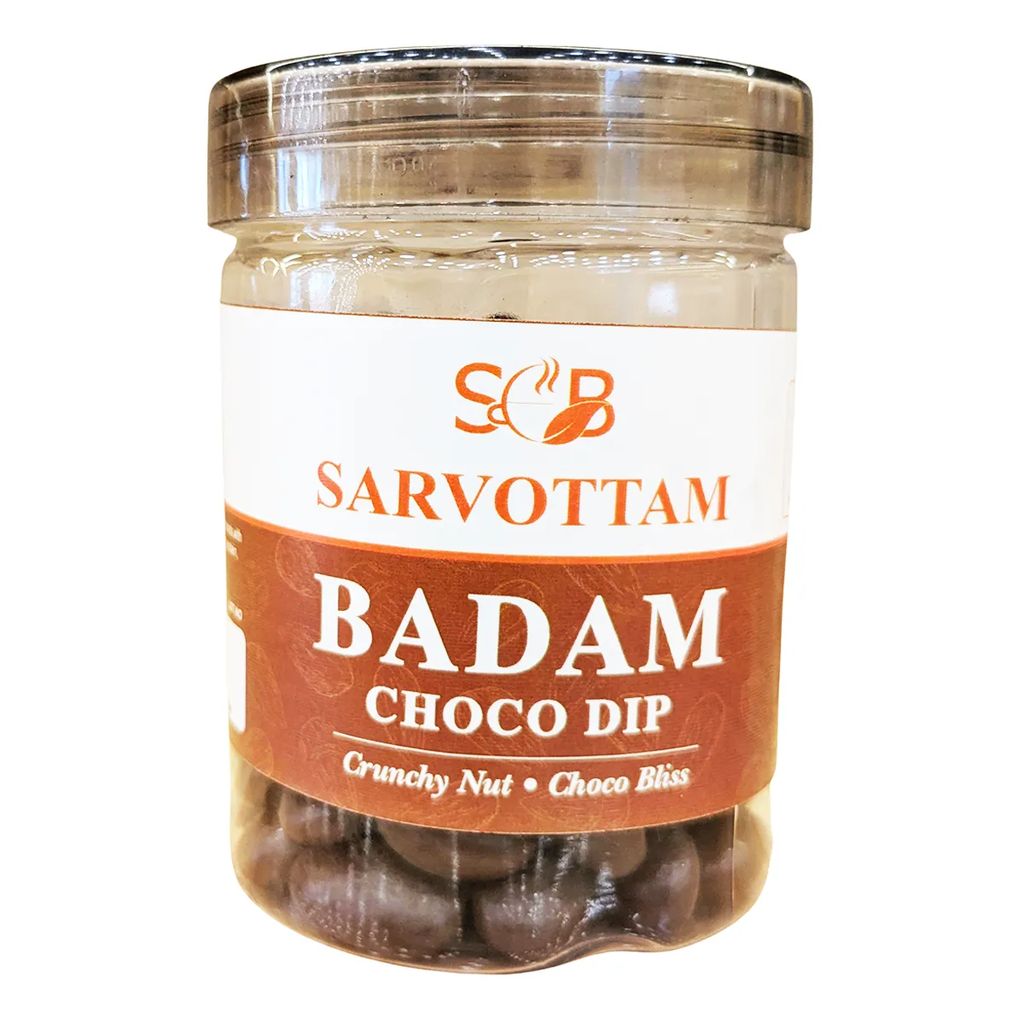 Sarvottam Premium Badam Choco Dip 250g Box | Crunchy Almonds Coated in Rich Chocolate | Tasty Fusion Sweet Snack | Perfect Gifting Option & Energy Treat