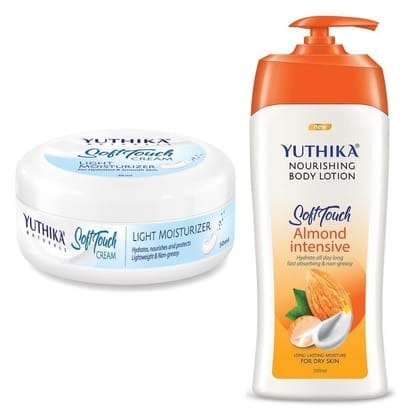 Yuthika Soft Touch Light Moisturizer Cream 50ml and Almond Body Lotion 500ml Combo Pack Yuthika Soft Touch Light Moisturizer Cream 50ml and Almond Body Lotion 500ml Combo Pack